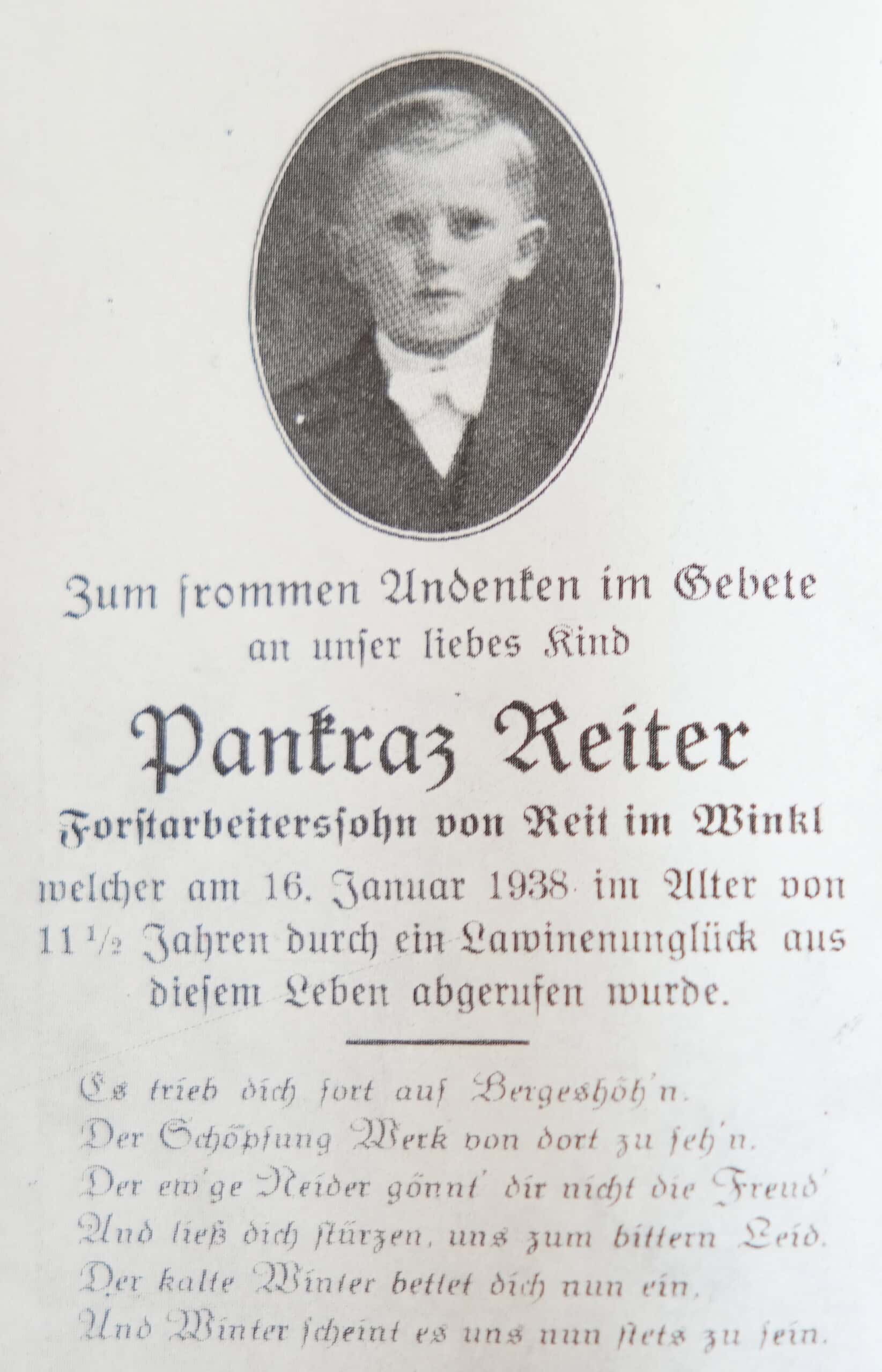 Sterbbild Pankraz Reiter (c) Archiv Bergwacht Reit im Winkl